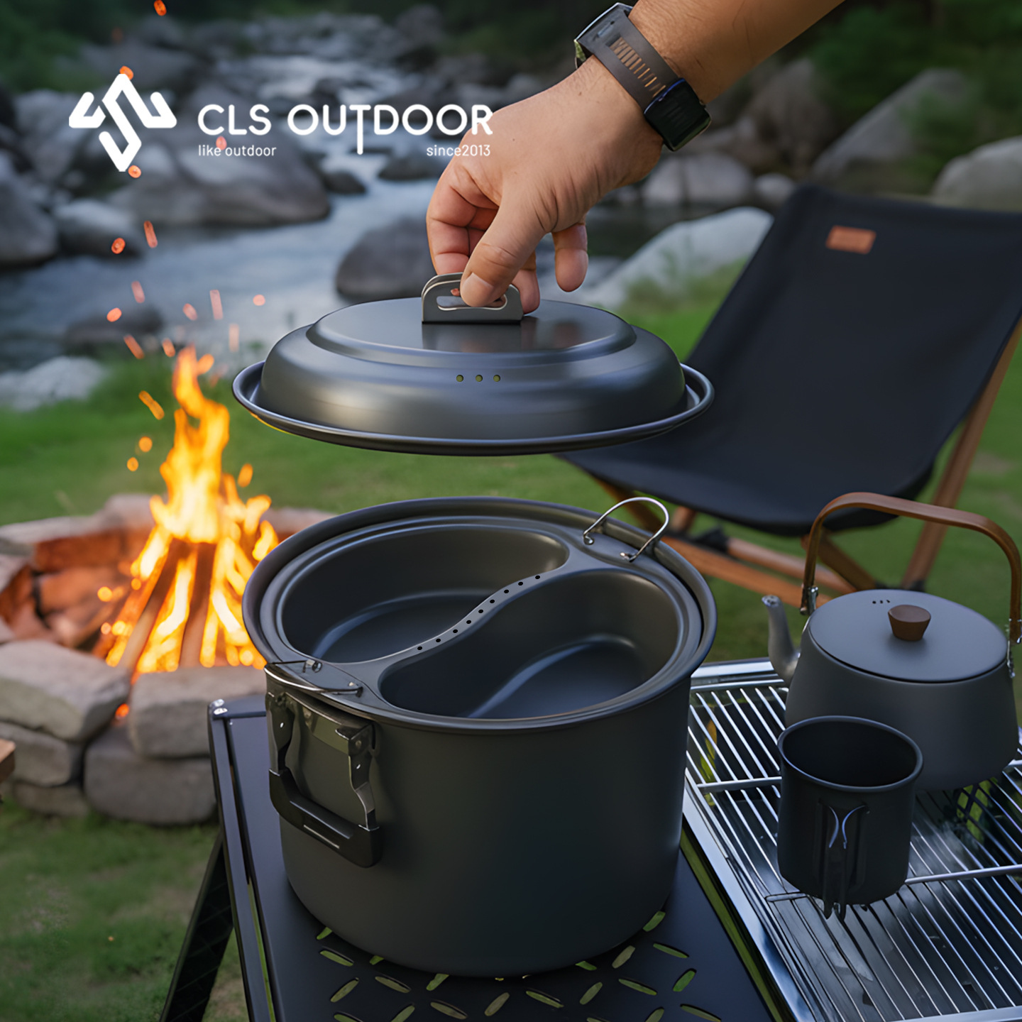 Camping Cooking Set Large - Olla de vapor y cocina de