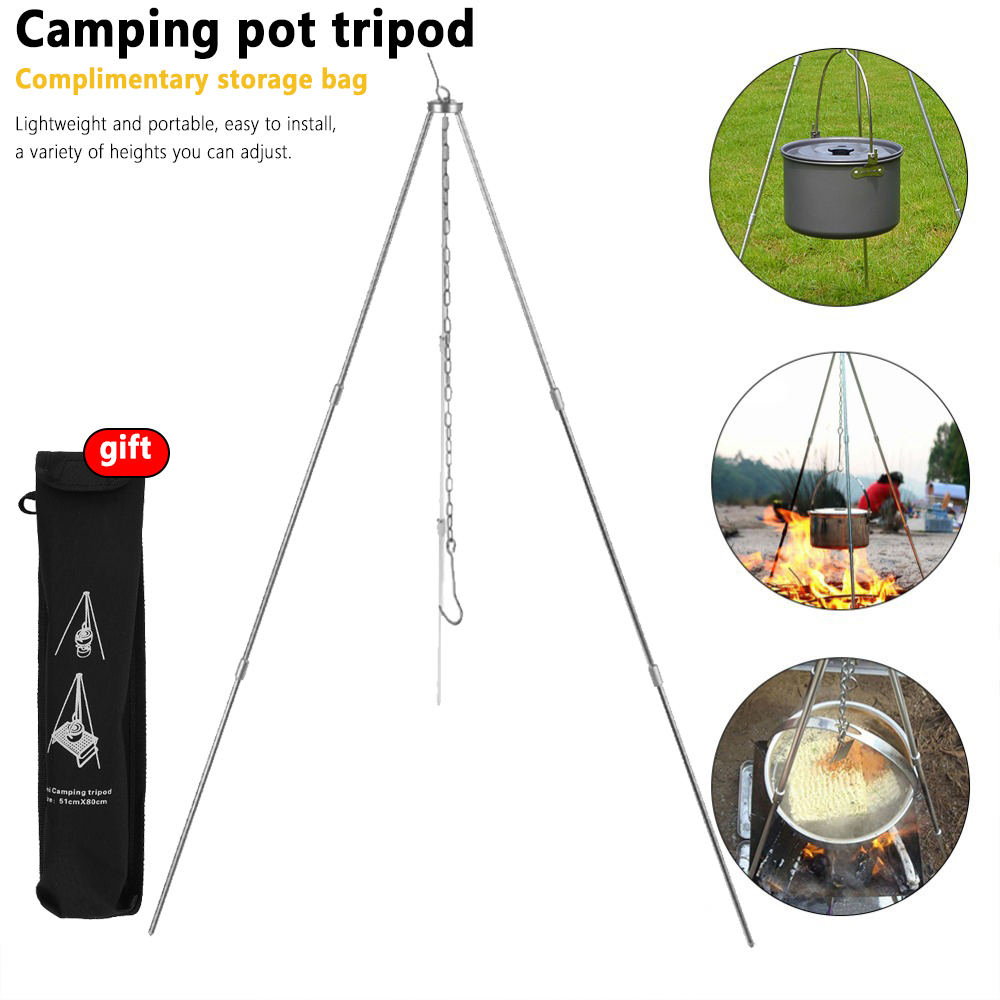 Camping Cooking Pot Tripod - Trípode para fogata para acampar, olla