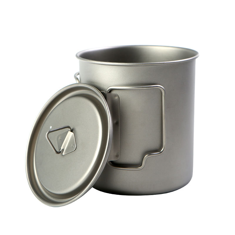 Camping Cooking Handle - Tazas de titanio para acampar, 450ml,