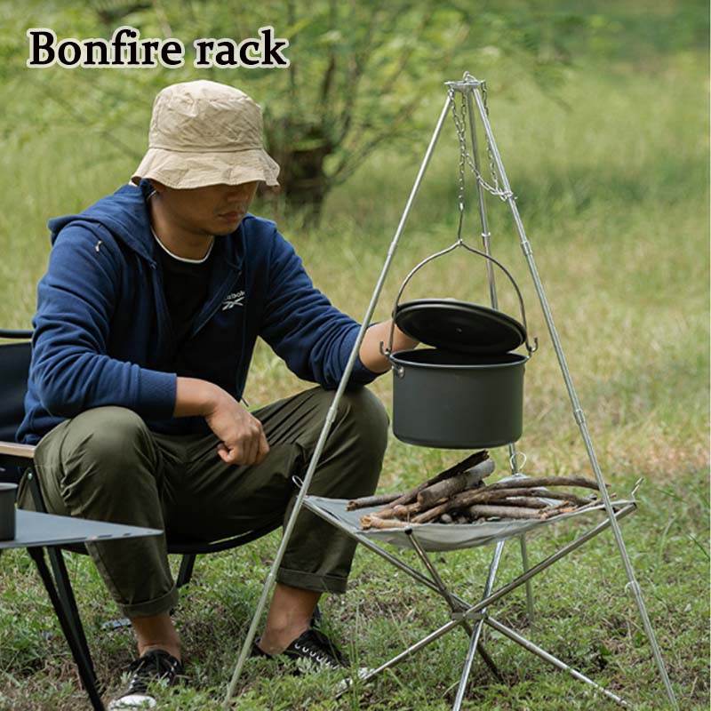 Camping Cooking Pot Tripod - Trípode portátil para hoguera, soporte triangular