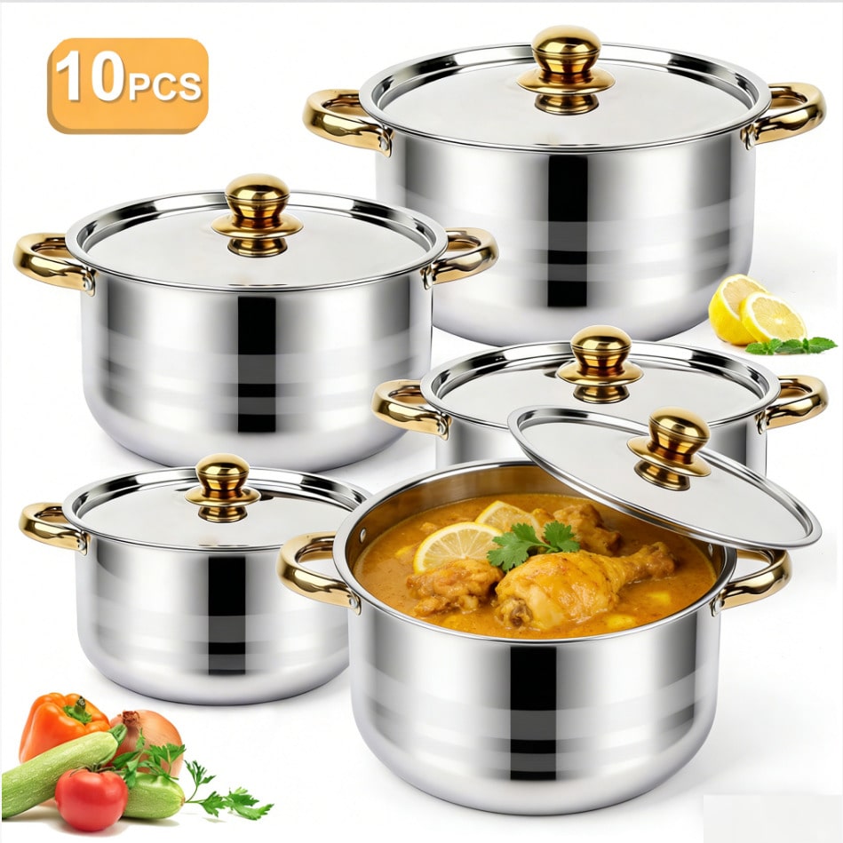 Camping Cooking Pan Set - Juego de ollas de acero inoxidable,
