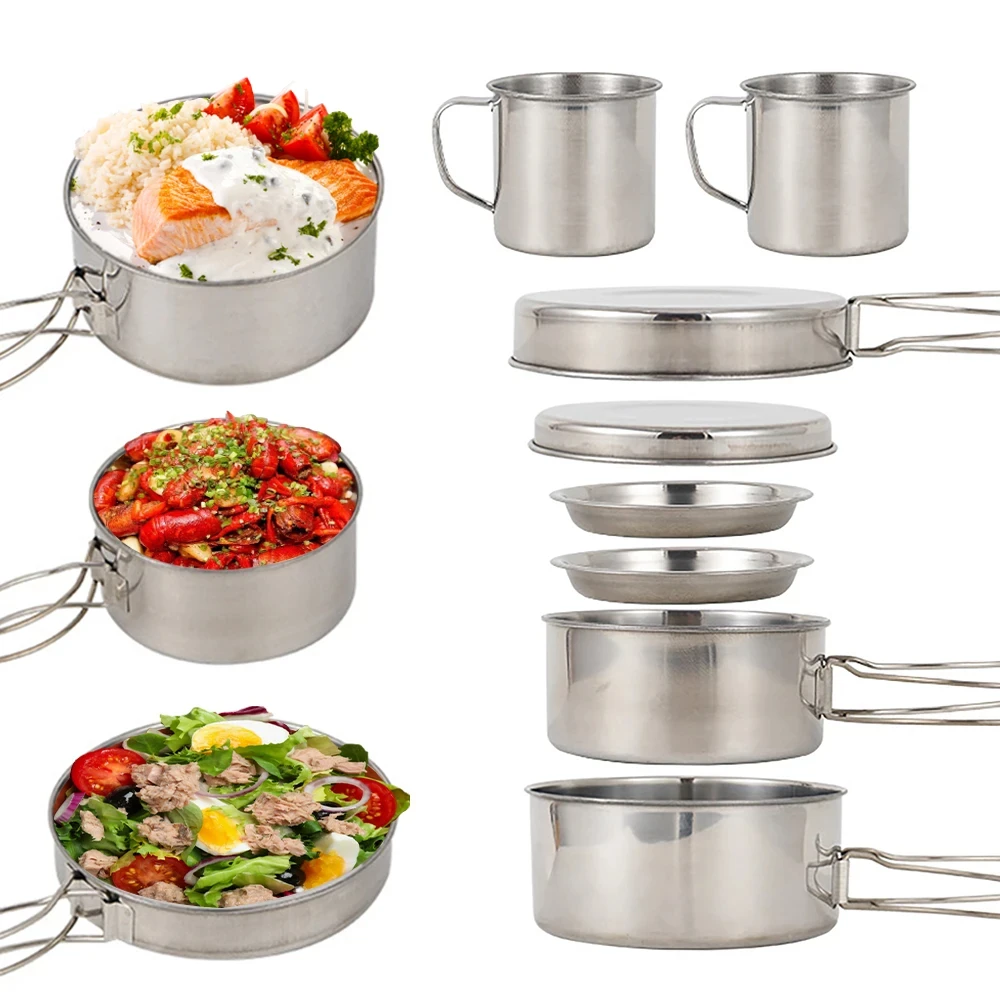 8 unids/set utensilios de coci - Camping Cooking Set Large reseña y precio