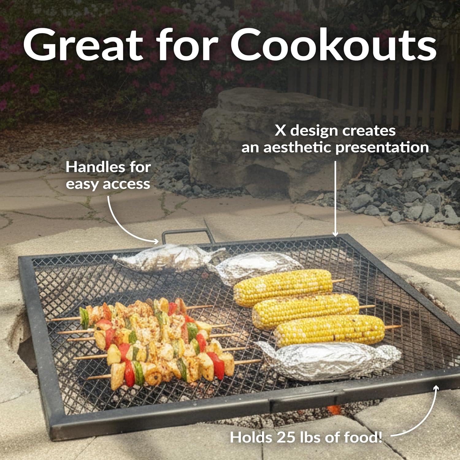 Rejilla para fogata de acero r - Camping Cooking Handle reseña y precio